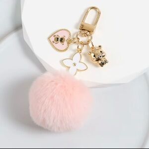 Pink Fluffy Bag Charm with Gold Charms